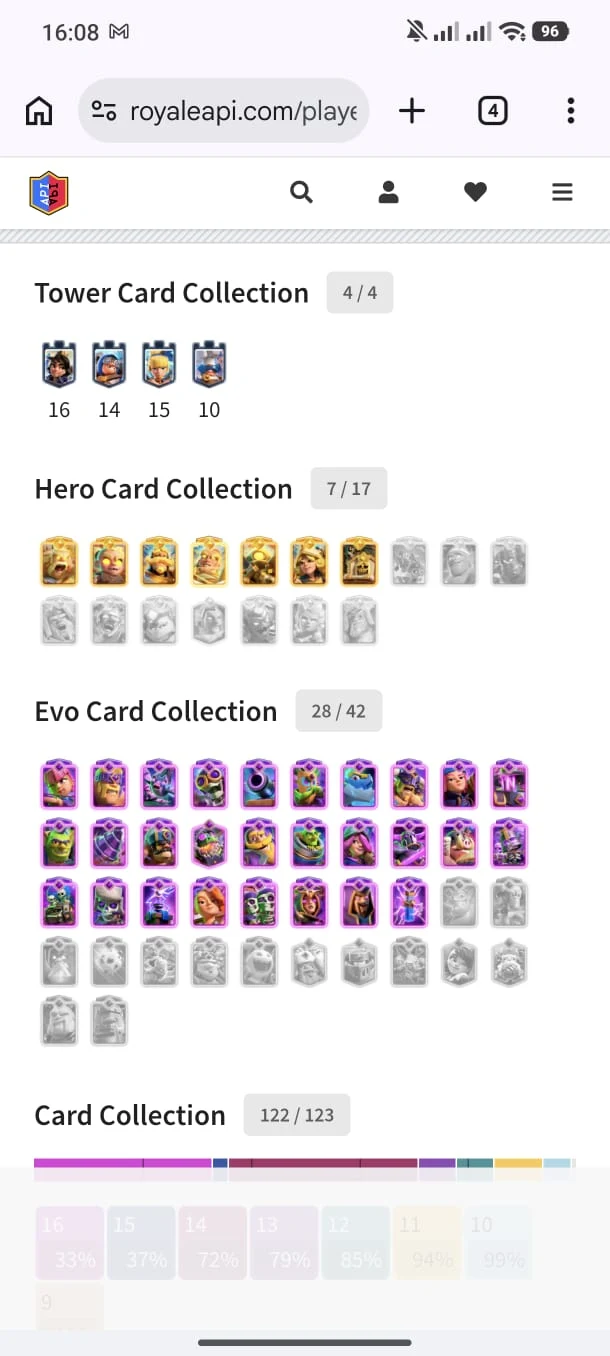 41 MAX CARD 🤩28 EVO 🥵LEVEL ACCOUNT 75 💥ARENA 31💥 TROPHY 13K 💥215 EMOTE 💥
