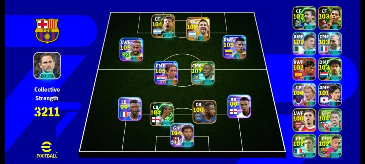 Messi 109| Neymar 105| Mekelele 107| Rodriguez 105| Modric 105| Vozinha 104| Suarez 105| Aguero 105| Ferdinand 104| Yama