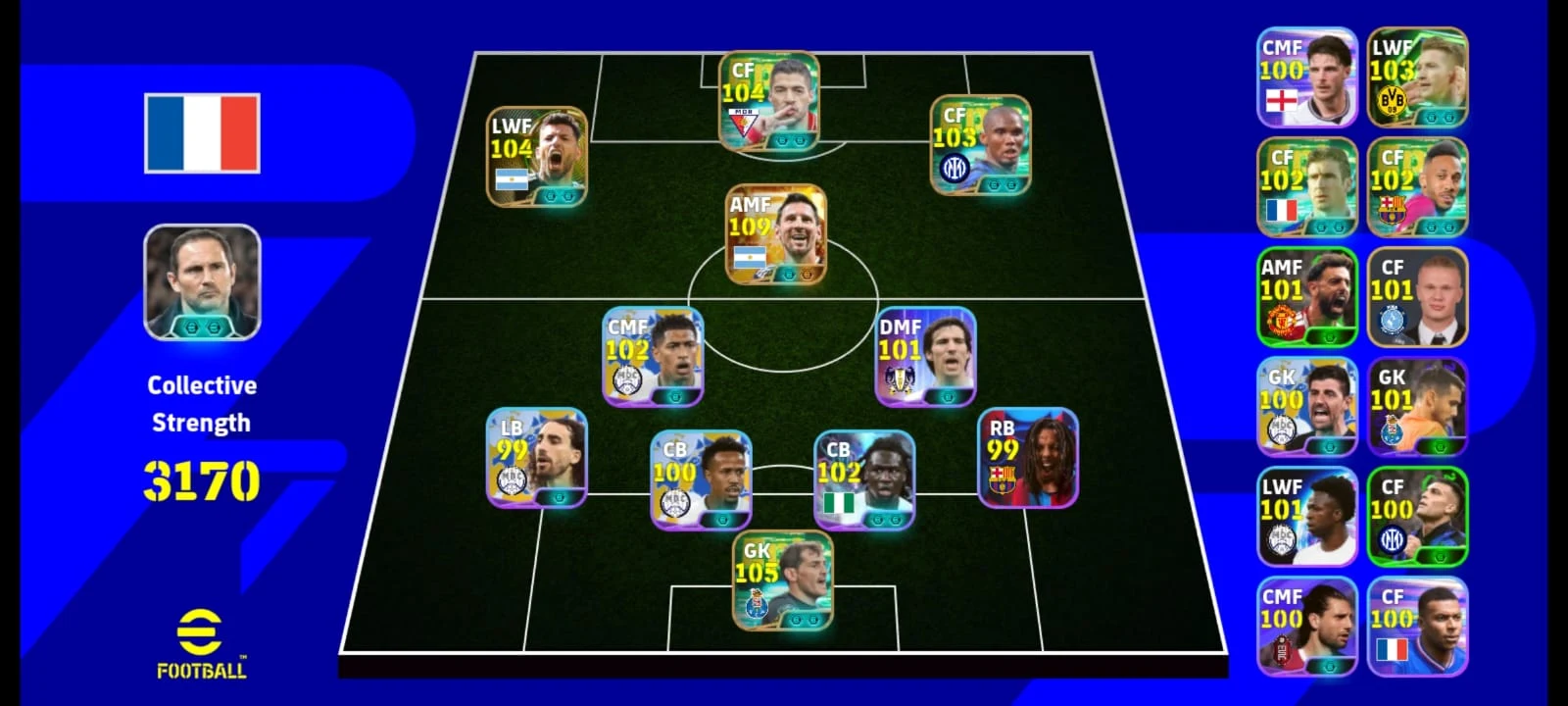 Messi 109| Casillas 105| Aguero 104| Suarez 104| Eto 103| Reus 103| Cantona 102| Aubameyang 102| Bellingham 102| Bassey