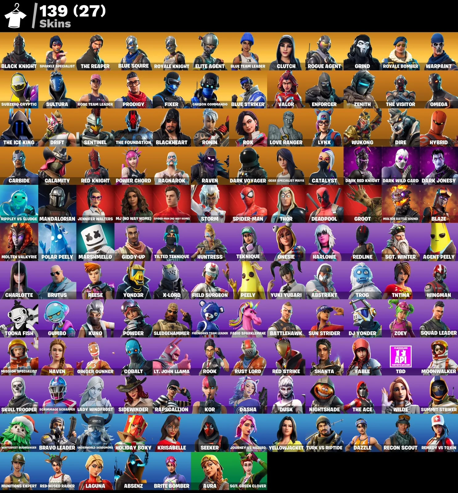 👑 139 Skins | Black Knight + Sparkle Specialist + The Reaper + Elite Agent + Omega + Ice King + Drift + Lynx + Spider-M