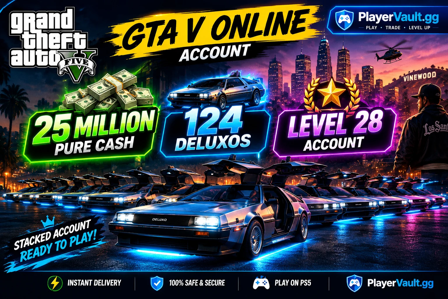 🔥 GTA V PS5 Account | 💰 25M Pure Cash | 🚗 124 Deluxos | ⭐ Level 28 | ⚡ Ready to Play
