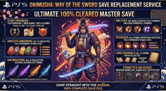 PS5 Ultimate Onimusha: Way of the Sword Platinum Save NG+ 100% Complete God-Tier Starter