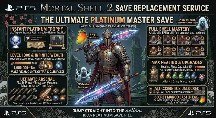 [PS5] Mortal Shell 2 Save | Level 1000 | Instant Platinum | All Shells Maxed