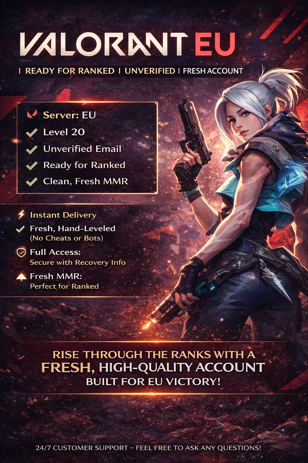 HQ ✨ Valorant EU 20LVL | Ready for Ranked | Unverified | Fresh Account | Hand made