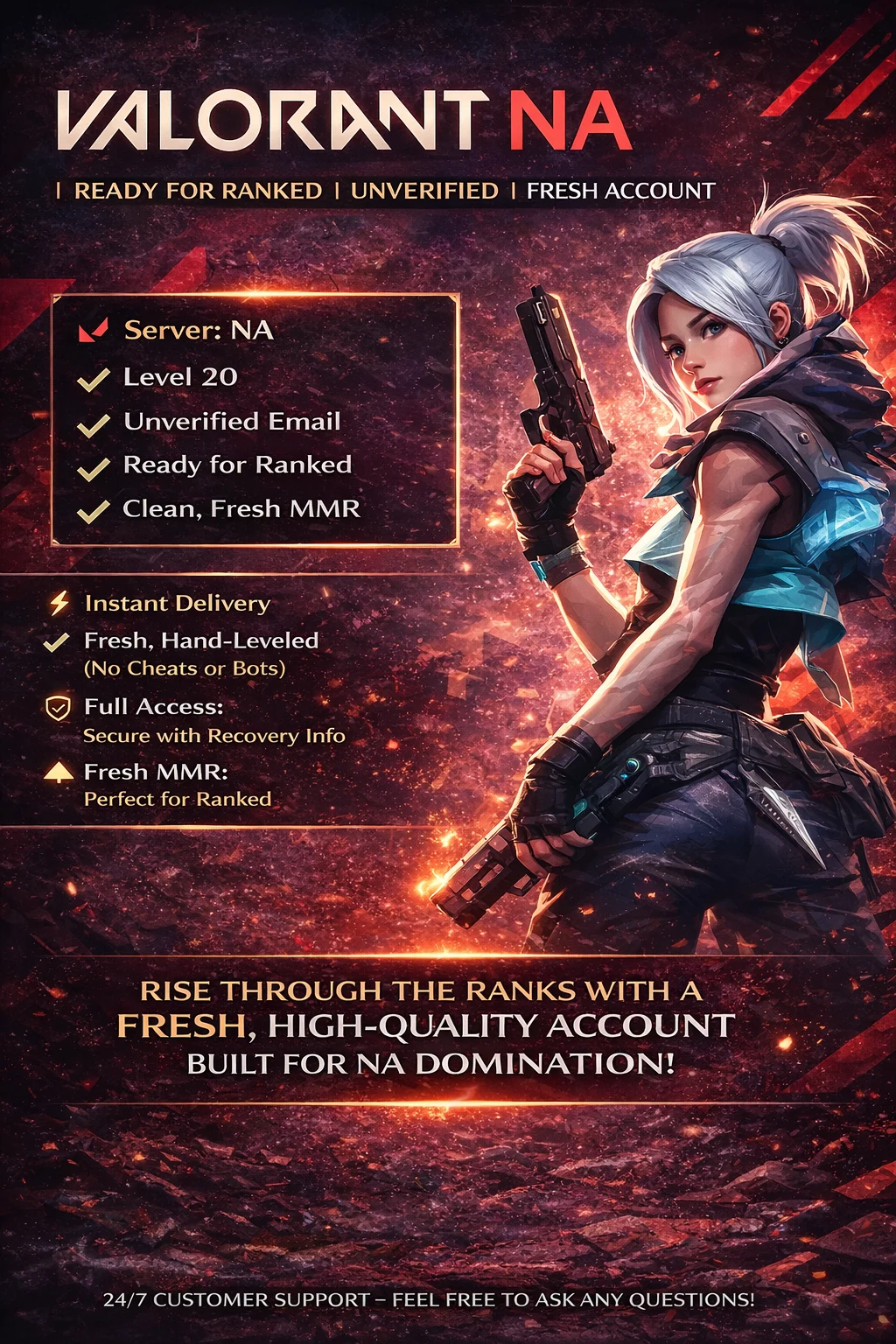 HQ🌟Valorant NA 20LVL | Ready for Ranked | Unverified | Fresh Account | Hand Made