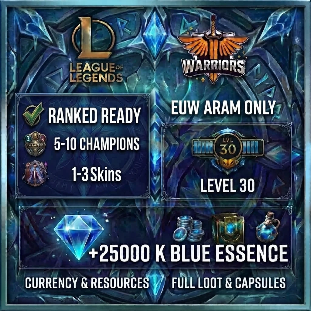 EUW ⸱ LVL 30 | Ranked Ready 🏹 Aram Only Fresh Smurf Full Loot & Capsules | Hand Made✅ |+30 K Blue Essence💎| Full Acces