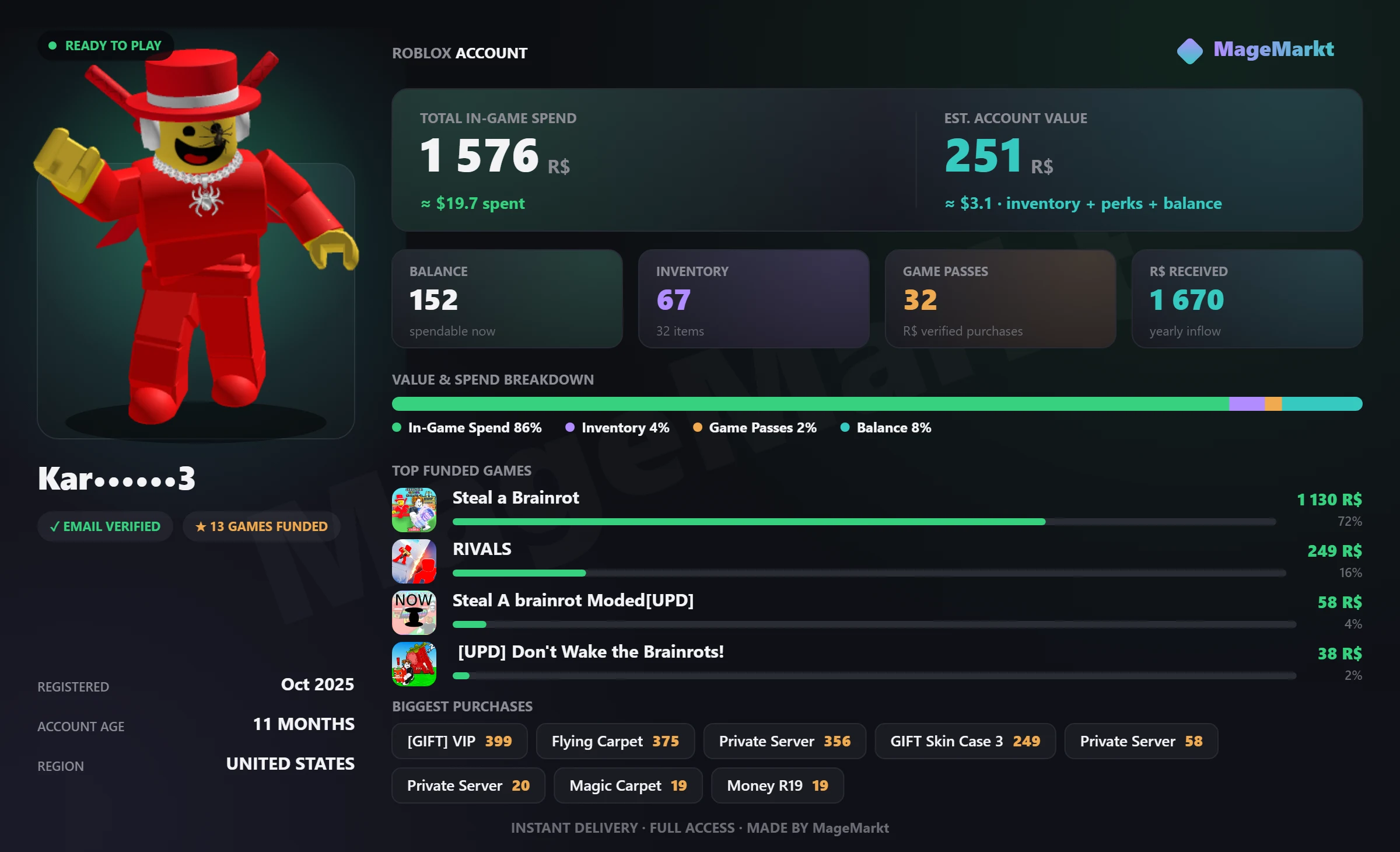 #4784 Blox Fruits❤️Blade❤️Permanent Rocket❤️Steal a Brainrot❤️Flying Carpet❤️Base Aquatic Valentine❤️Halloween❤️Honey Bee❤️Bunny Basket listing image