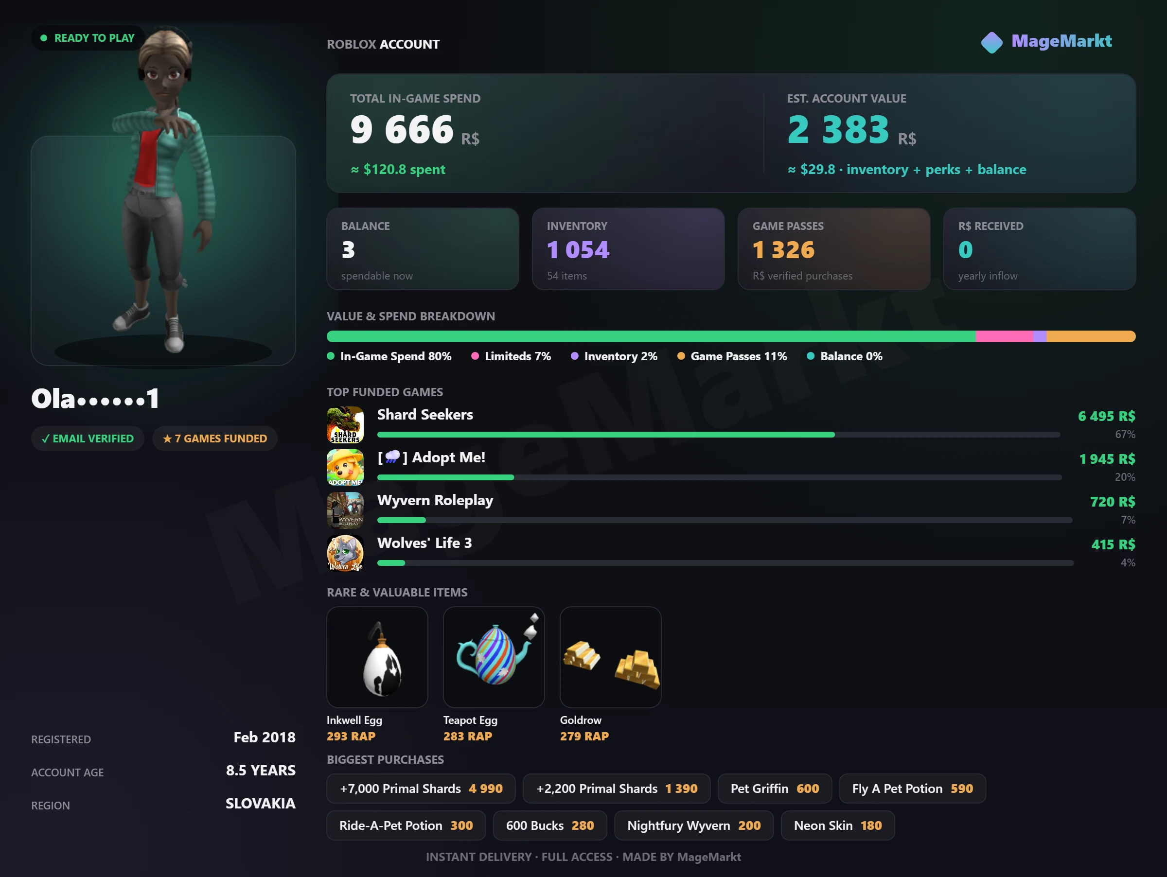 #4059 Adopt Me❤️Shard Seekers❤️18.7K P$❤️Murder Mystery 2❤️Roblox❤️Limited RAP Item❤️27 Sell Items❤️21 Purchased Items