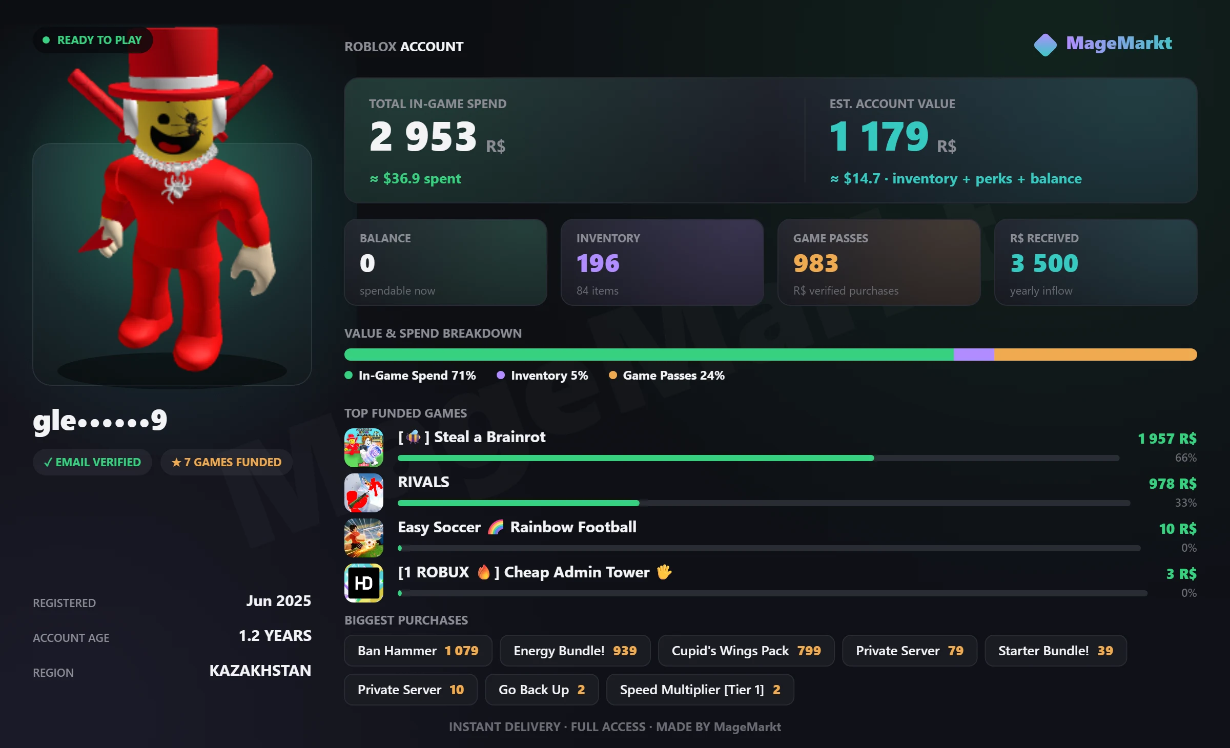 #3965 Rivals❤️78 LVL❤️3 Skins Owned❤️Energy Bundles❤️Murder Mystery 2❤️Elite❤️Blue Steel❤️99 Nights In The Forest❤️155 Days Passed❤️4 Classes Owned