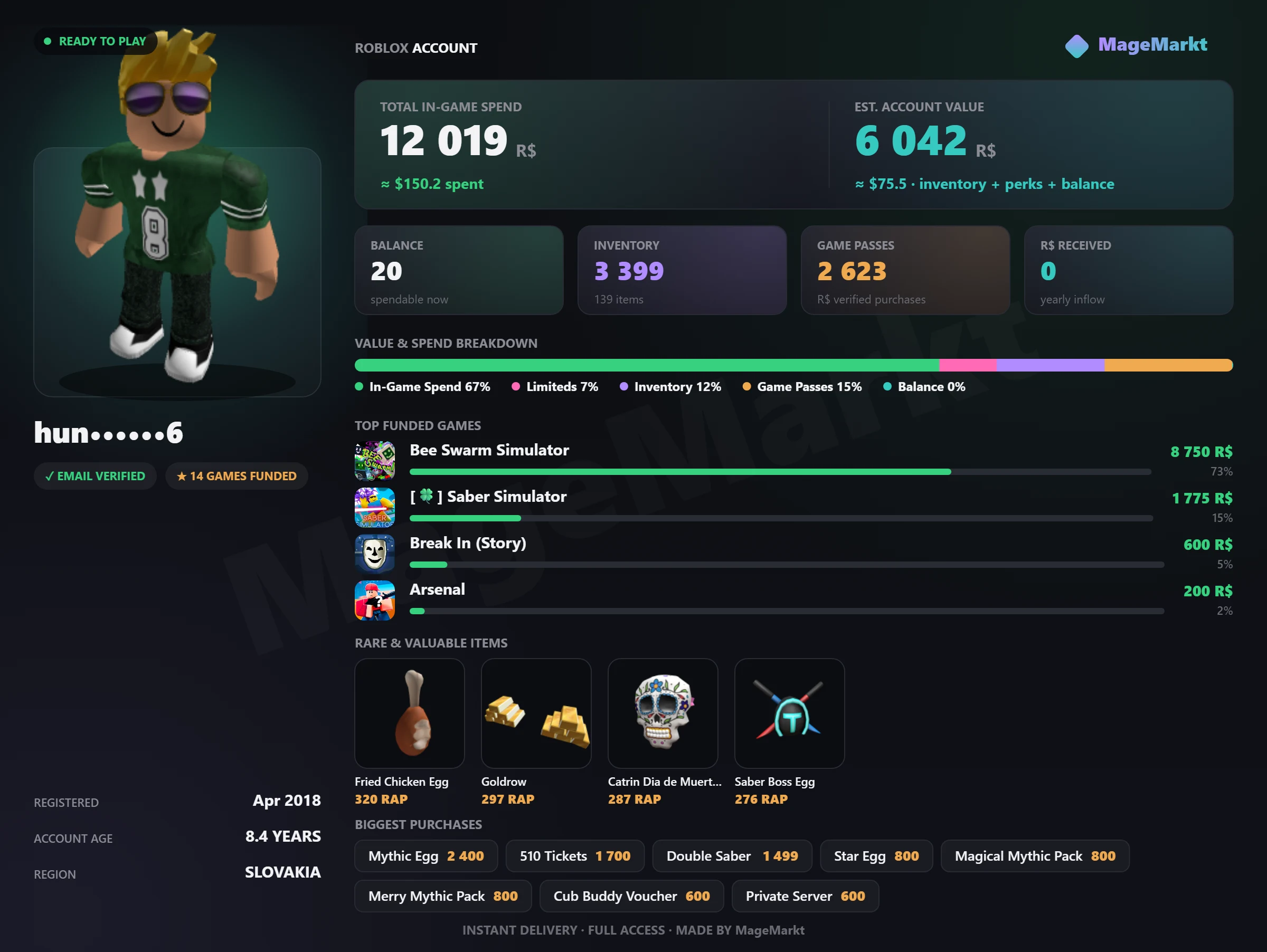 #4044 Bee Swarm Simulator❤️48 Bees❤️396 Ticket❤️Tower Defense Simulator❤️Roblox Limited RAP Item❤️Roblox Offsale Item 42❤️Saber Simulator❤️Double Saber