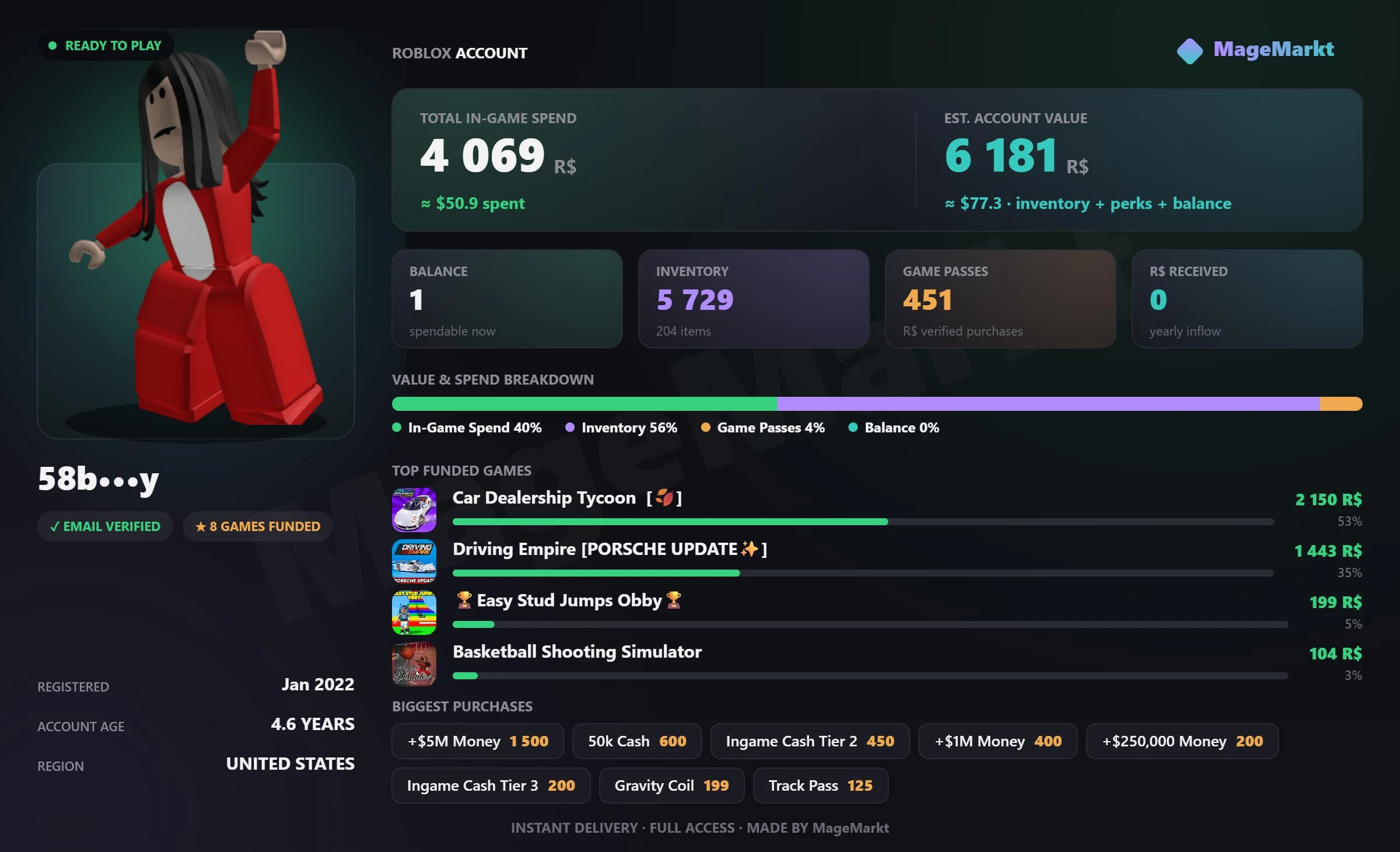 #3773 Murder Mystery 2❤️Track❤️21 Off Sale Roblox Item❤️Driving Empire cars❤️Car Dealership Tycoon❤️27 Cars Owned❤️