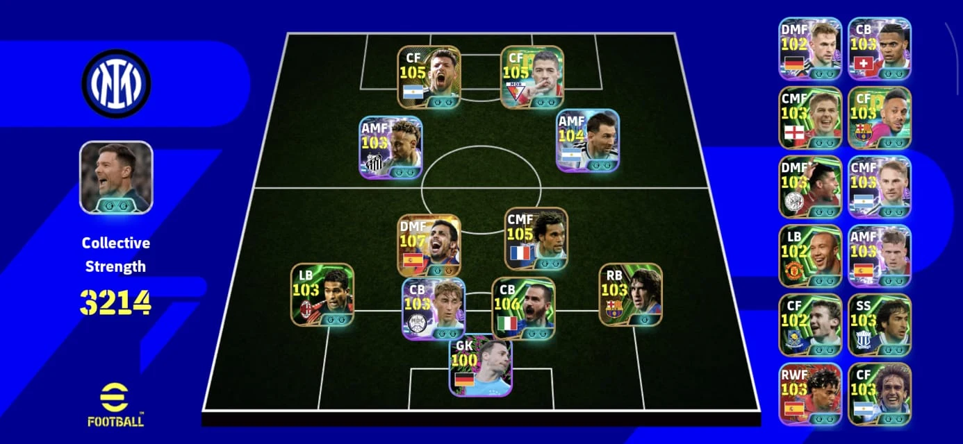 #7 Only Konami 💫 3214 CS 💫 Rodri 107 💫 Bonucci 106 💫 C. Karembu 105 💫 Suarez 105 💫 Aguero 105 💫 Android & iOS