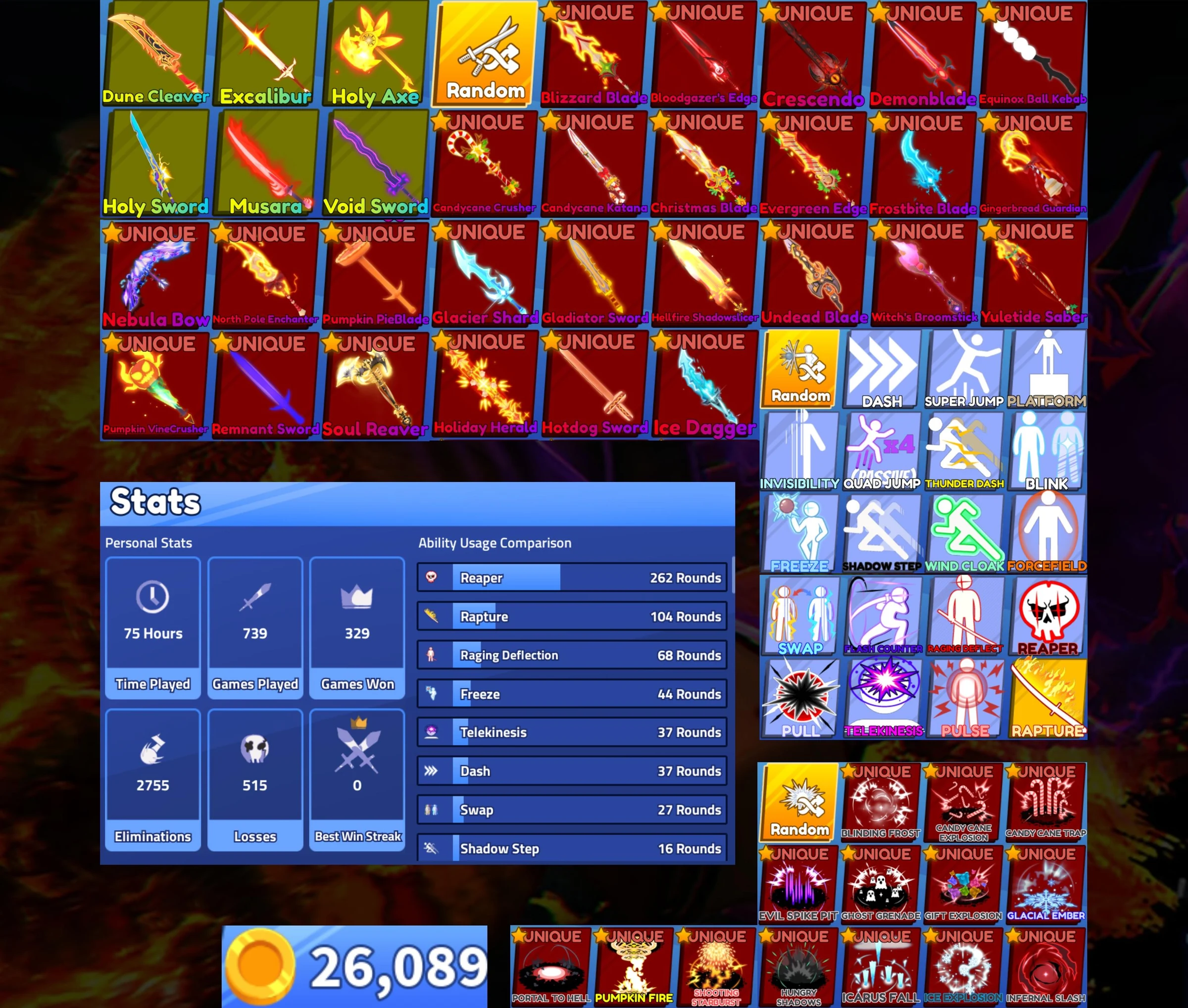 BLADE BALL | 2.7k Kills + 26k Coins + 19 Ability + 26 Mythical Sword + 14 Explosion | Visit my shop for more deals! — image 1 of 1