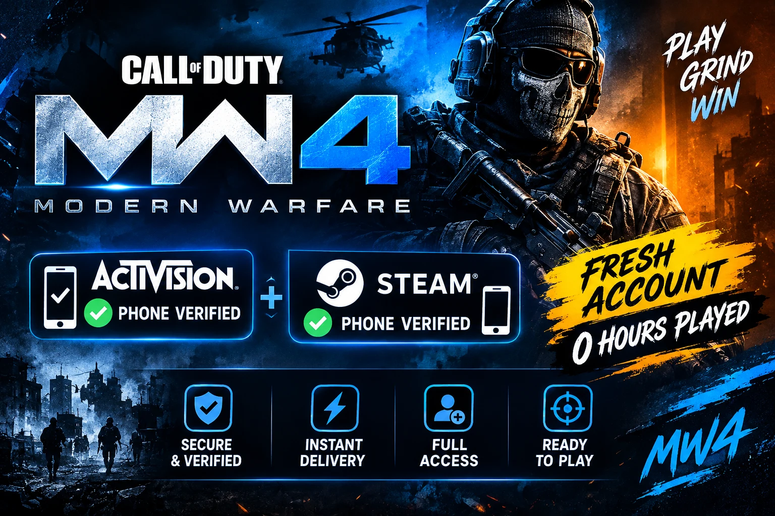 MW4 √ Activision + Steam Phone Verified | Fresh Account 0 Hours Played | Full access Fast delivery