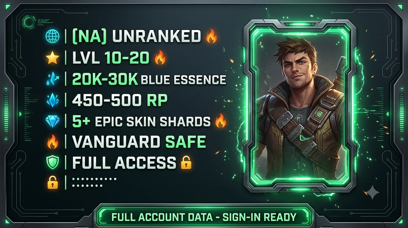 🚀 [NA] UNRANKED ⭐ | 20K+ BE 💠 | 450+ RP 💎 | 5+ SKIN SHARDS 🎁 | 🛡️ NO BANS | 🔐 FULL ACCESS | ⚡ INSTANT DELIVERY